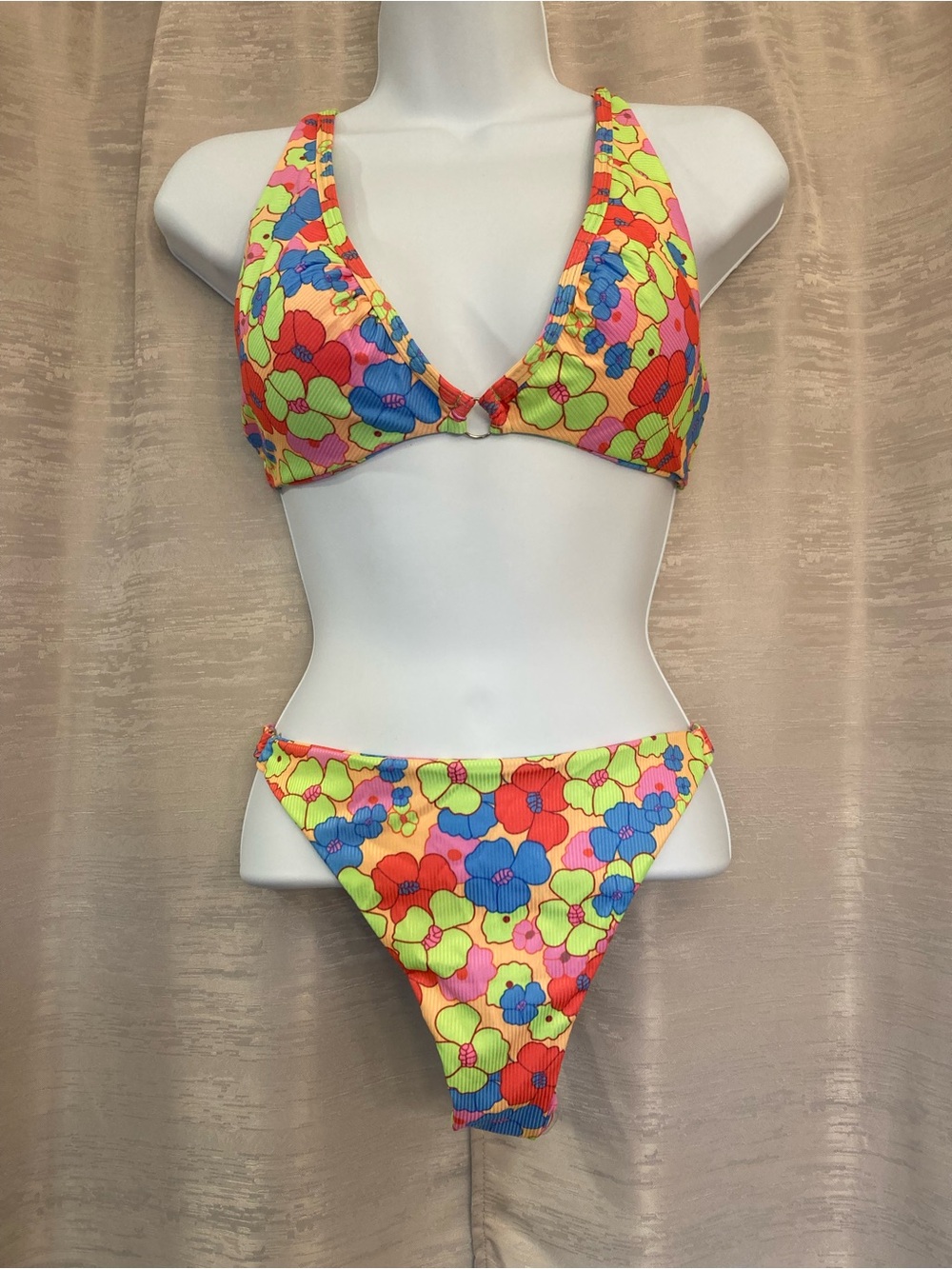 Floral 2 Piece Bikini Set - Multi-Colored Size Large NWOT